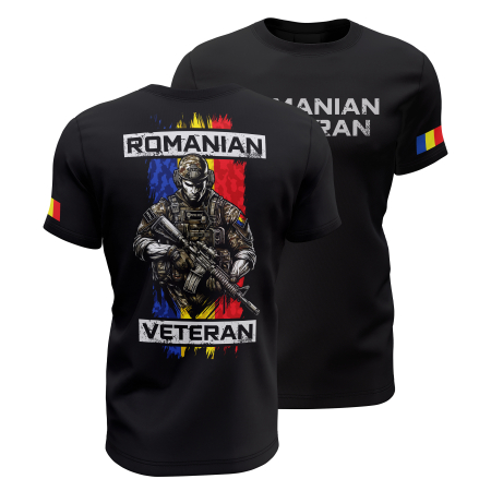 Operaţii Speciale - Romanian Veteran - Tricou Premium din Bumbac 100%, 190 GSM, Pre-Micșorat - Negru