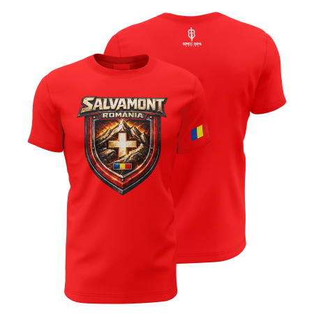Toate Produsele Spec Ops Design - Salvamont V1.0 - Tricou Premium din Bumbac 100%, 190 GSM, Pre-Micșorat - Roșu