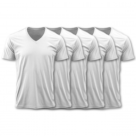 Tricouri Sol's - Set de 5 Tricouri V-Neck Premium pentru Bărbați, Bumbac 100%, 190 GSM, Pre-Micșorat - Alb