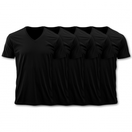 Tricouri Sol's - Set de 5 Tricouri V-Neck Premium pentru Bărbați, Bumbac 100%, 190 GSM, Pre-Micșorat - Negru - Sol's