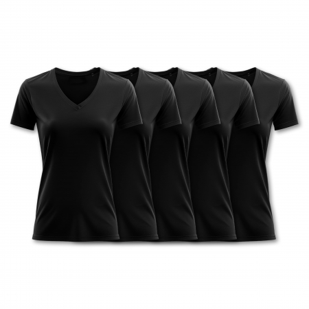 Tricouri Sol's - Set de 5 Tricouri V-Neck Premium pentru Femei, Bumbac 100%, 190 GSM, Pre-Micșorat - Negru - Sol's