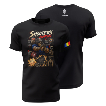 TIR SPORTIV [Arme de Foc] - Shooter's Anatomy - Tricou Premium din Bumbac 100%, 190 GSM, Pre-Micșorat - Negru
