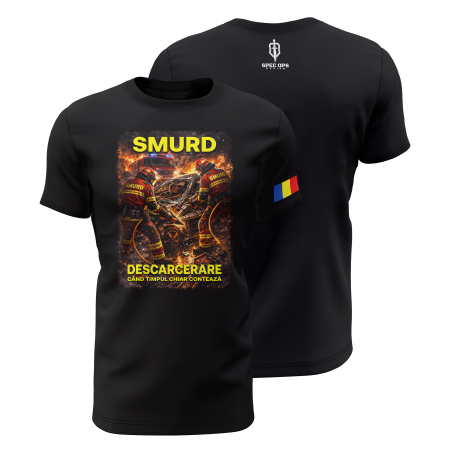 Medical - SMURD V4.0 - Tricou Premium din Bumbac 100%, 190 GSM, Pre-Micșorat - Negru