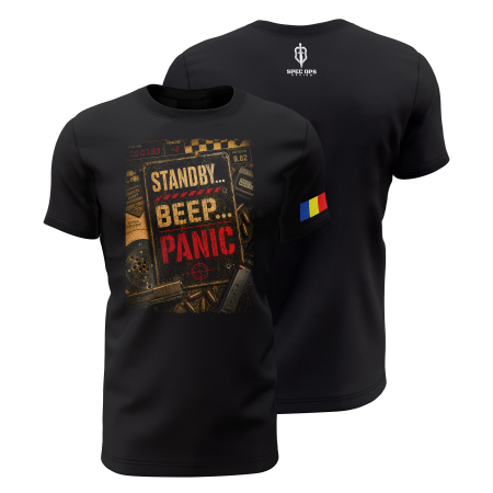 TIR SPORTIV [Arme de Foc] - Standby Beep Panic V1.0 - Tricou Premium din Bumbac 100%, 190 GSM, Pre-Micșorat - Negru