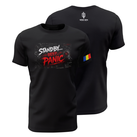 TIR SPORTIV [Arme de Foc] - Standby Beep Panic V2.0 - Tricou Premium din Bumbac 100%, 190 GSM, Pre-Micșorat - Negru