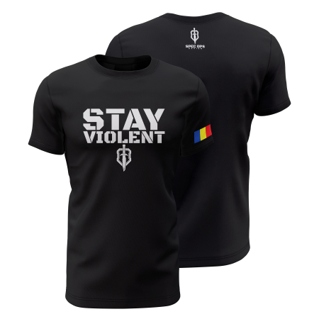 Patriotic - Stay Violent - Tricou Premium din Bumbac 100%, 190 GSM, Pre-Micșorat - Negru