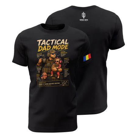 TIR SPORTIV [Arme de Foc] - Tactical Dad Mode - Tricou Premium din Bumbac 100%, 190 GSM, Pre-Micșorat - Negru