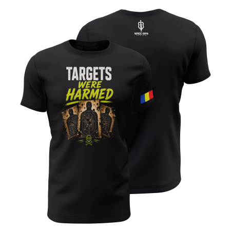 TIR SPORTIV [Arme de Foc] - Targets Were Harmed - Tricou Premium din Bumbac 100%, 190 GSM, Pre-Micșorat - Negru