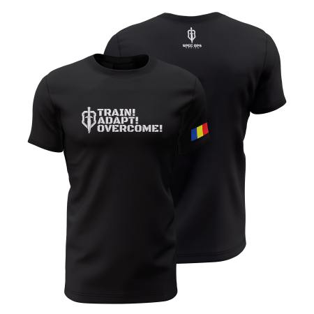 Motivațional - Train! Adapt! Overcome! - Tricou Premium din Bumbac 100%, 190 GSM, Pre-Micșorat - Negru