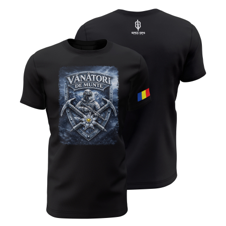 Noutăţi - Vânători de Munte V2.0 - Tricou Premium din Bumbac 100%, 190 GSM, Pre-Micșorat - Negru
