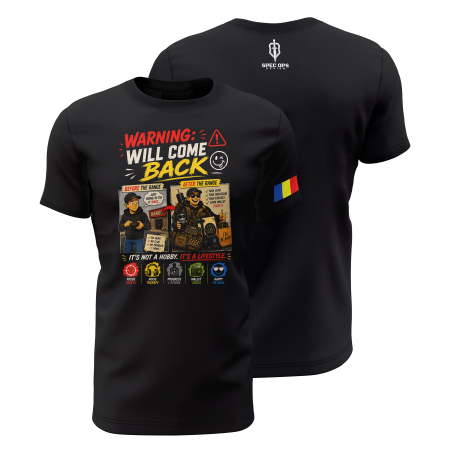 TIR SPORTIV [Arme de Foc] - Will Come Back - Tricou Premium din Bumbac 100%, 190 GSM, Pre-Micșorat - Negru