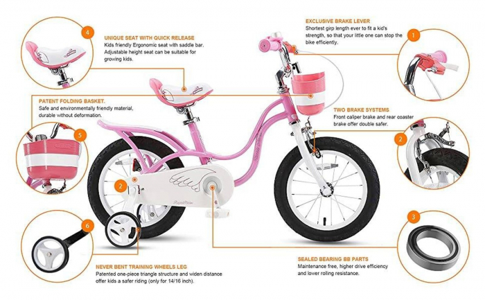Bicicleta copii 12" ROYAL BABY Little Swan, roz, varsta 2-4 ani [10]