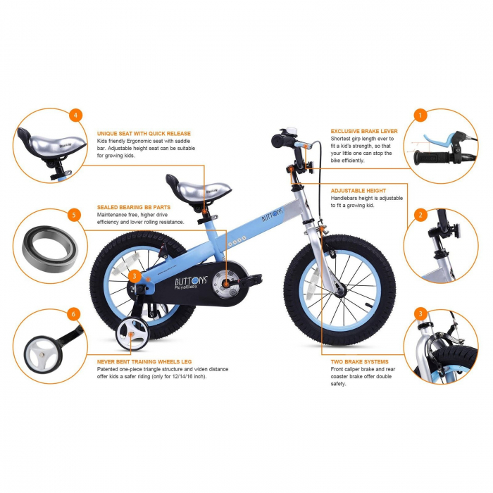 Bicicleta copii 14" ROYAL BABY Honey, mov, varsta 3-5 ani [10]