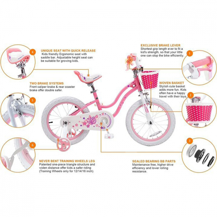 Bicicleta copii 16" ROYAL BABY Star Girl, roz, varsta 4-6 ani [6]