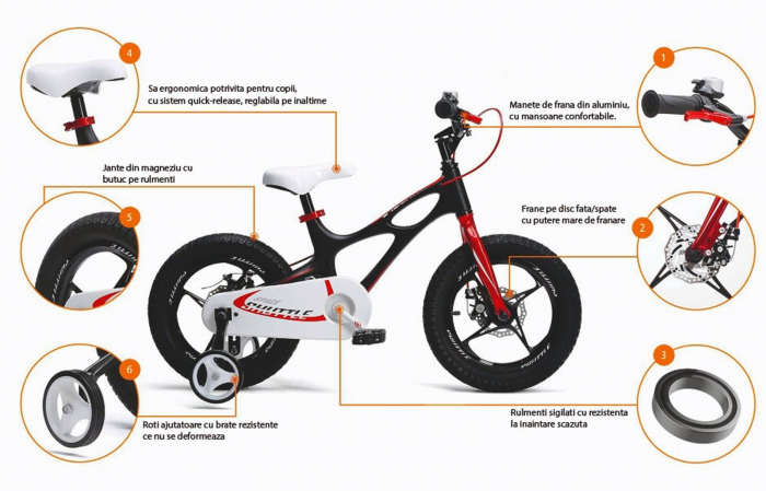 Bicicleta copii 18" ROYAL BABY Space Shuttle, cadru si roti magneziu, alb, varsta 5-7 ani [8]