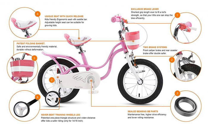 Bicicleta copii 12" ROYAL BABY Little Swan, roz, varsta 2-4 ani [10]