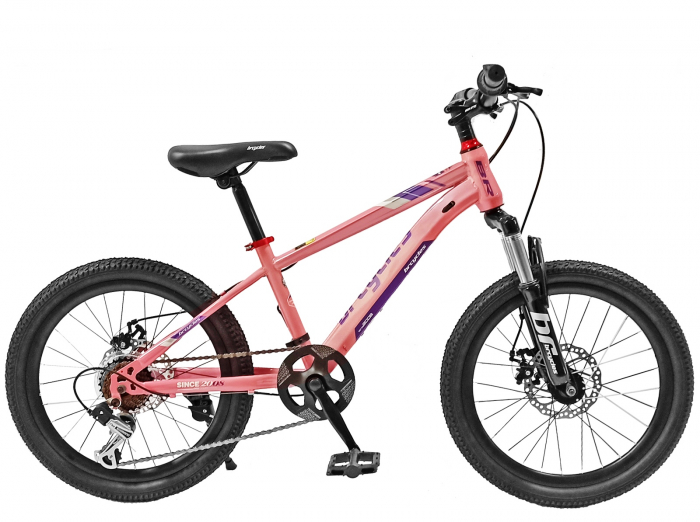 Bicicleta copii 20" BR Inspire, cadru otel 12", manete revoshift, frane disc, 7 viteze, violet/roz, varsta 7-10 ani [1]