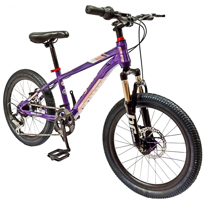 Bicicleta copii 20" BR Inspire, cadru otel 12", manete revoshift, frane disc, 7 viteze, violet/roz, varsta 7-10 ani [2]