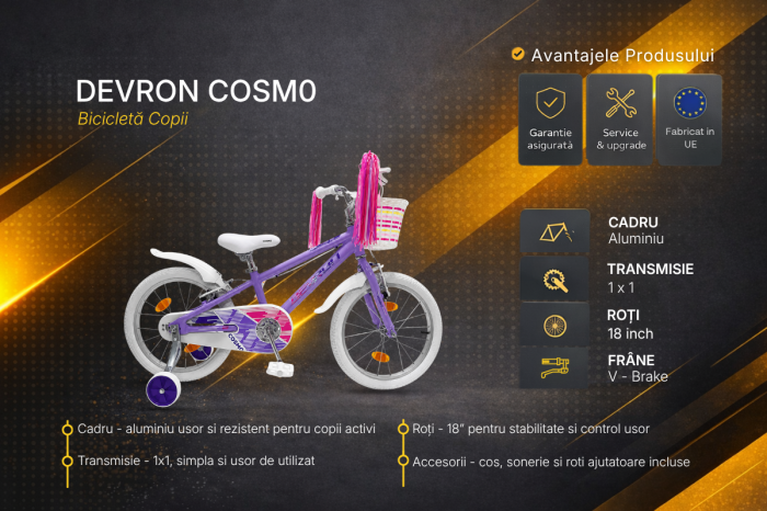 Bicicleta Copii Devron Cosmo - 18 Inch, Mov [4]