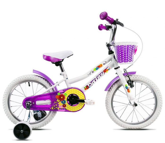Bicicleta copii 16" DHS Daisy 1602, alb/mov, varsta 4-6 ani [1]