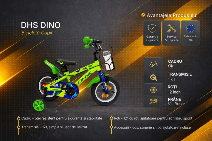 Bicicleta Copii DHS Dino - 12 Inch, Verde [5]