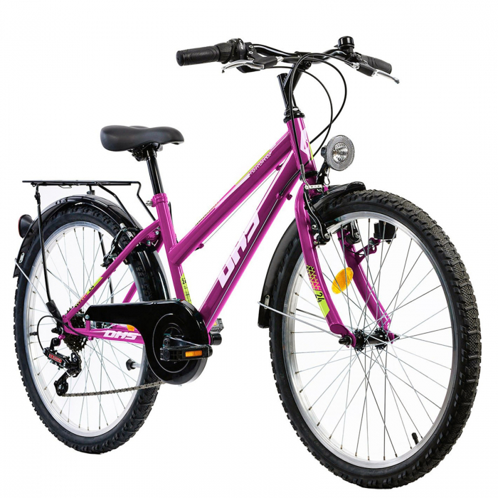 Bicicleta oras 24" DHS Terrana 2414, cadru otel 14", frane V-Brake, 6 viteze, violet [2]