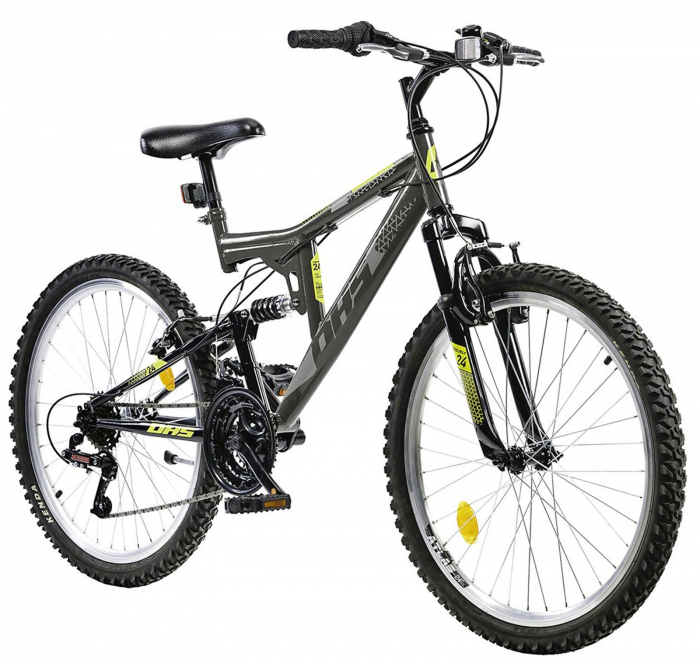 Bicicleta 24" MTB-FS DHS Terrana 2441, cadru otel 16.5", frane V-Brake, 18 viteze, gri [2]