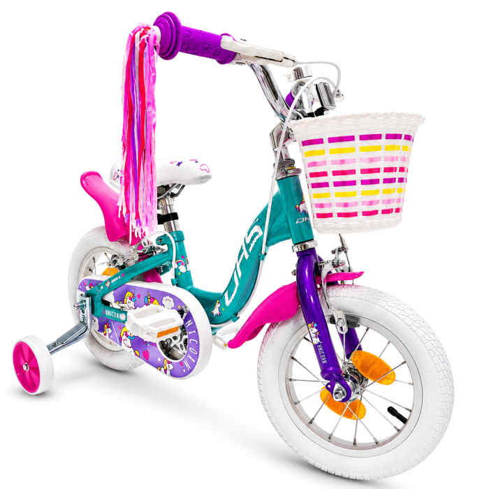 Bicicleta Copii DHS Unicorn - 12 Inch, Albastru/Roz [2]
