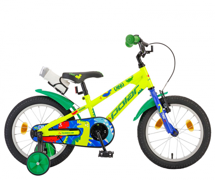 Bicicleta copii 14" POLAR Junior Dino, verde fluo, varsta 3-5 ani [1]