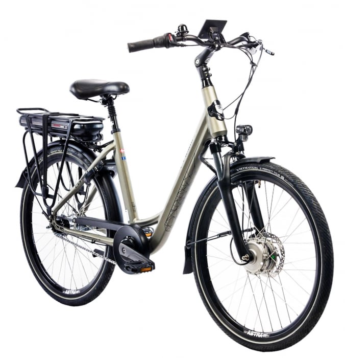 Bicicleta electrica City 26" CORWIN 26326, cadru aluminiu 18", frane hidraulice, 7 viteze, gri [2]