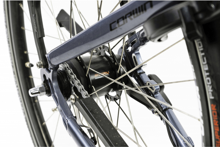 Bicicleta electrica City 28" CORWIN 28427, cadru aluminiu 21", frane hidraulice/torpedo, 7 viteze, gri [5]