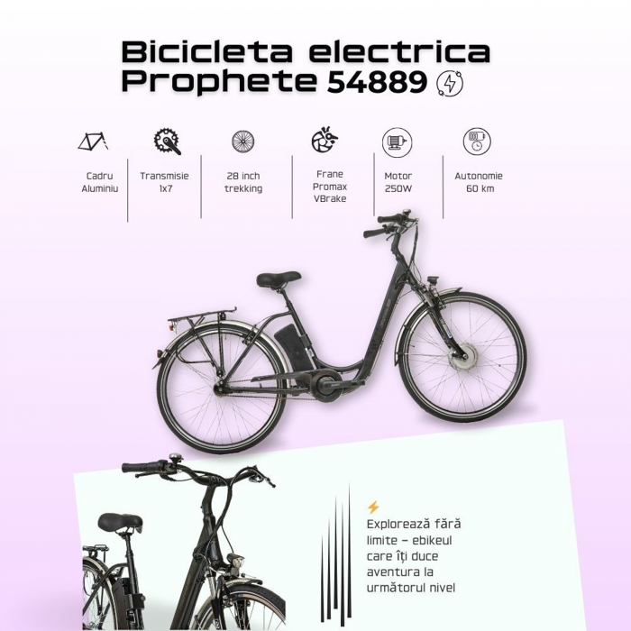 Bicicleta electrica oras 28" PROPHETE Geniesser Elektro-Fahrad 54889, cadru aluminiu 19",  frane V-Brake hidraulice, 7 viteze, negru [8]
