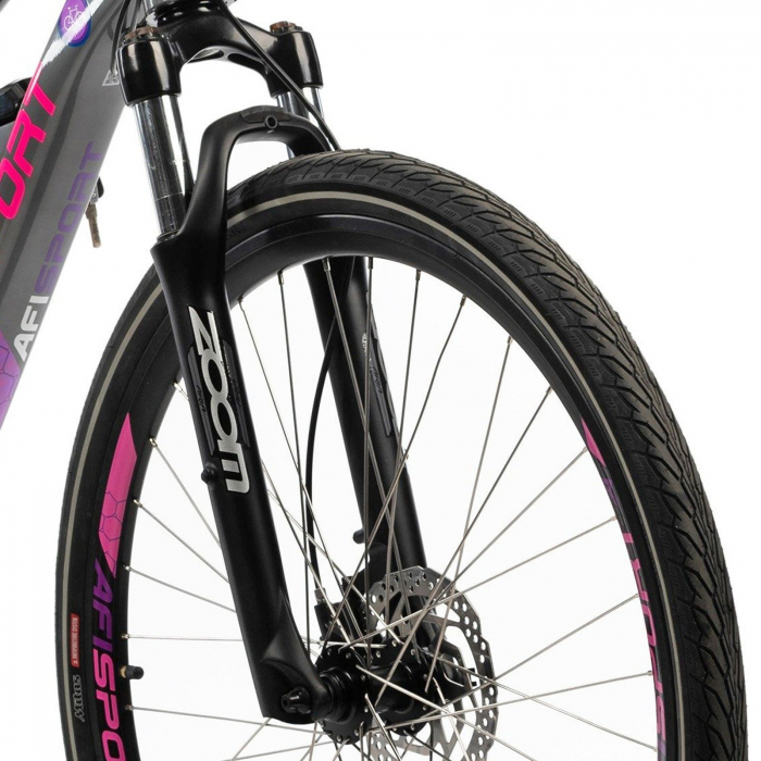 Bicicleta electrica Urban 28" AFISPORT C1.7 Lady, cadru aluminiu 18", manete secventiale, frane hidraulice, 24 viteze, gri/mov [3]