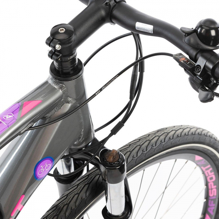 Bicicleta electrica Urban 28" AFISPORT C1.7 Lady, cadru aluminiu 18", manete secventiale, frane hidraulice, 24 viteze, gri/mov [4]
