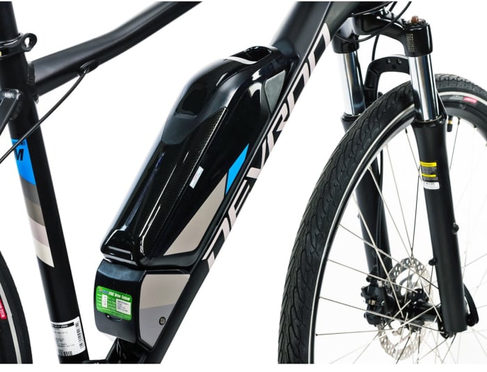 Bicicleta electrica Urban 28" DEVRON 28161, cadru aluminiu 19", manete secventiale, frane hidraulice, 16 viteze, negru/albastru [7]