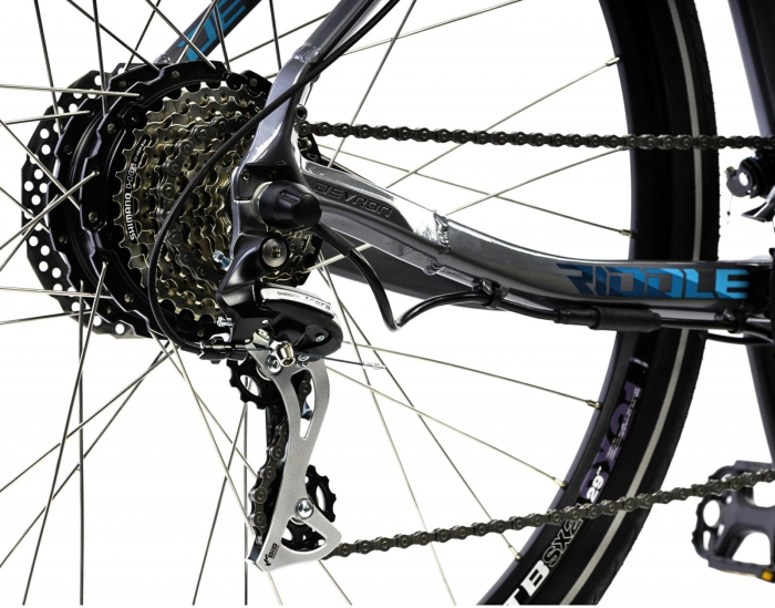 Bicicleta electrica Urban 28" DEVRON 28162, cadru aluminiu 17.5", manete secventiale, frane hidraulice, 16 viteze, gri/albastru [6]