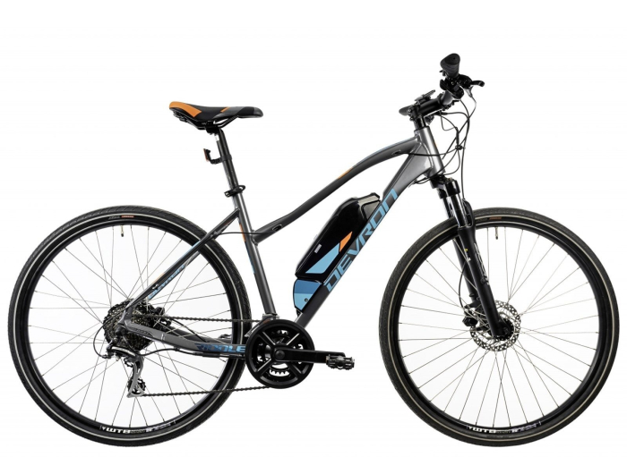 Bicicleta electrica Urban 28" DEVRON 28162, cadru aluminiu 17.5", manete secventiale, frane hidraulice, 16 viteze, gri/albastru [2]