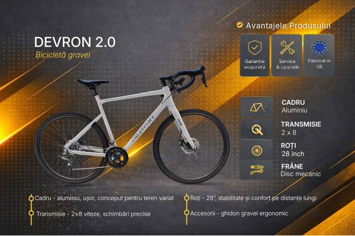 Bicicleta gravel 28" DEVRON 2.0, cadru aluminiu, manete ergopower, frane disc, 16 viteze [7]