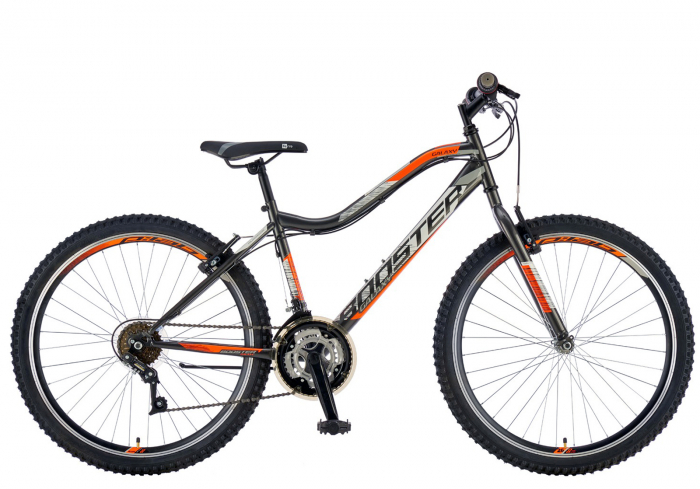 Bicicleta MTB-HT 26" POLAR Booster Galaxy, cadru otel 16", manete revoshift, frane V-Brake, 18 viteze, gri/portocaliu [1]