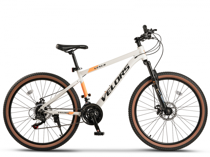 Bicicleta MTB-HT 26" VELORS Venus, cadru aluminiu 17", manete secventiale, frane disc, 21 viteze, alb/portocaliu [2]