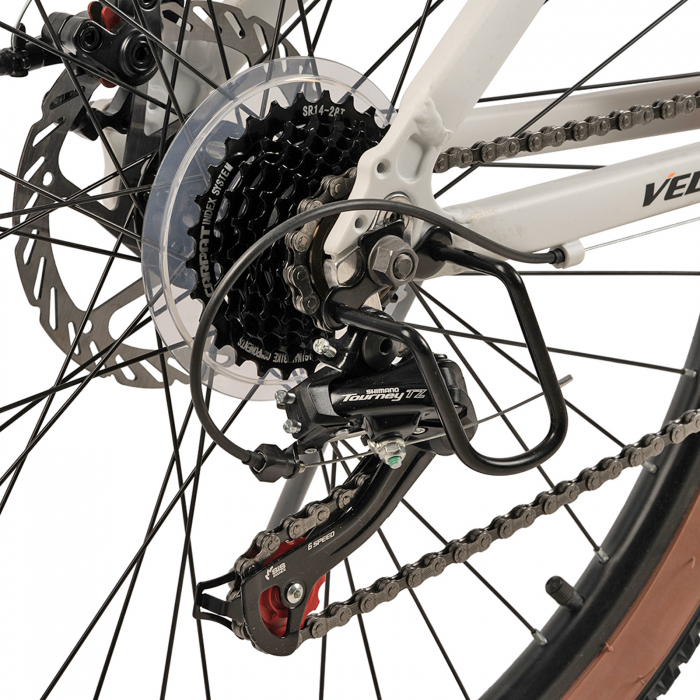 Bicicleta MTB-HT 26" VELORS Venus, cadru aluminiu 17", manete secventiale, frane disc, 21 viteze, alb/portocaliu [9]