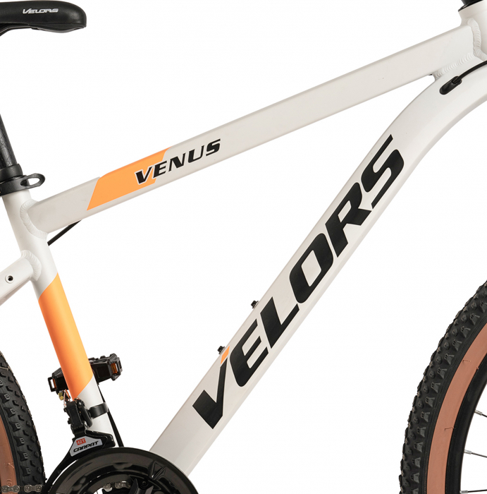 Bicicleta MTB-HT 26" VELORS Venus, cadru aluminiu 17", manete secventiale, frane disc, 21 viteze, alb/portocaliu [10]