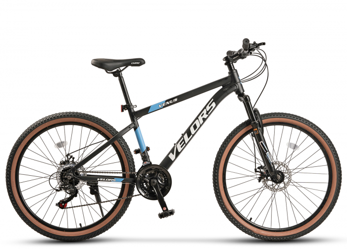 Bicicleta MTB-HT 26" VELORS Venus, cadru aluminiu 17", manete secventiale, frane disc, 21 viteze, negru/albastru [2]