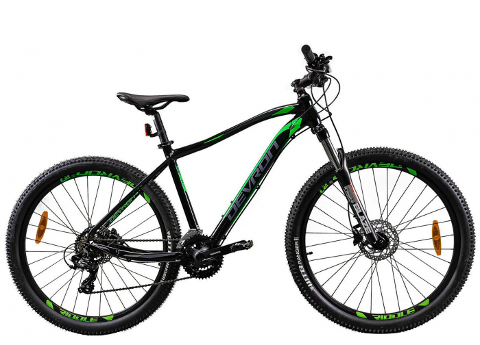 Bicicleta MTB-HT 27.5" DEVRON RIddle RM0.7, cadru aluminiu 16.5", manete secventiale, frane hidraulice, 21 viteze, negru/verde [1]