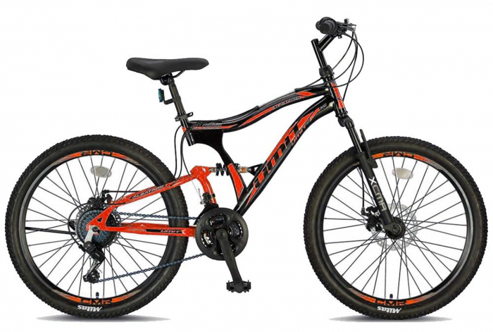 Bicicleta MTB-FS 24" UMIT Albatros 2D, cadru otel 17", frane disc, 21 viteze, negru/portocaliu [1]
