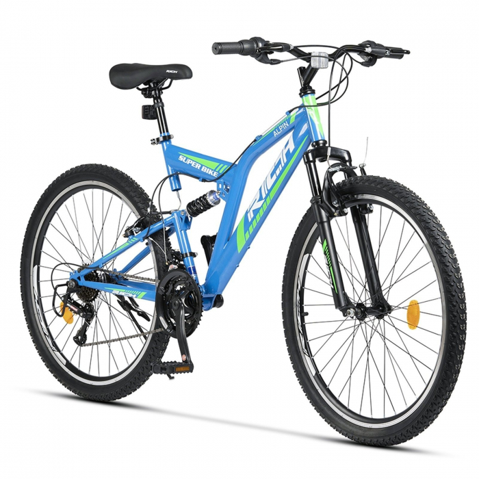 Bicicleta MTB-FS 26" RICH Alpin 2.6, cadru otel 17", frane V-Brake, 18 viteze, negru/portocaliu [2]