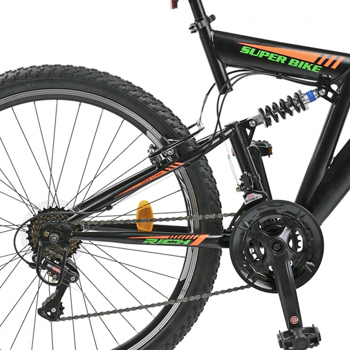 Bicicleta MTB-FS 26" RICH Alpin 2.6, cadru otel 17", frane V-Brake, 18 viteze, negru/portocaliu [7]