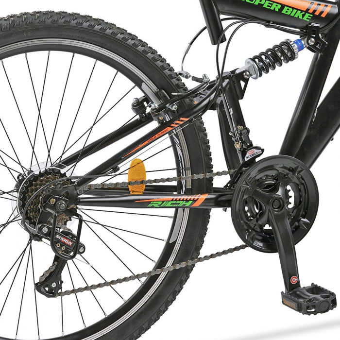 Bicicleta MTB-FS 26" RICH Alpin 2.6, cadru otel 17", frane V-Brake, 18 viteze, negru/portocaliu [6]