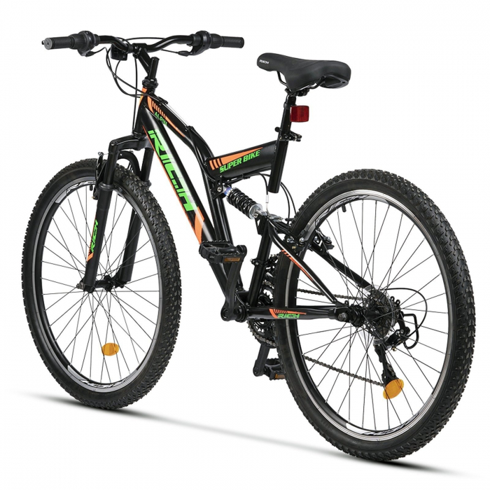 Bicicleta MTB-FS 26" RICH Alpin 2.6, cadru otel 17", frane V-Brake, 18 viteze, negru/portocaliu [3]