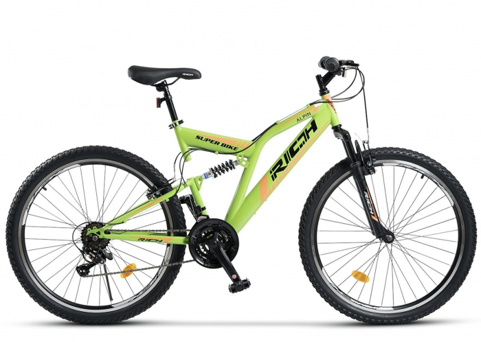 Bicicleta MTB-FS 26" RICH Alpin 2.6, cadru otel 17", frane V-Brake, 18 viteze, negru/portocaliu [1]